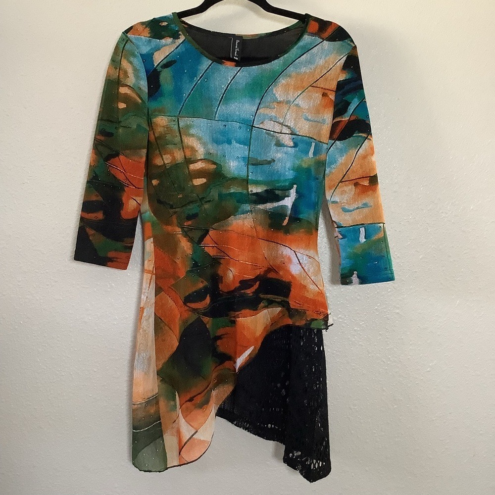 Asymmetrical Top‎ Medium Abstract Artsy Lagenlook Wearable Art Bohemian Boho